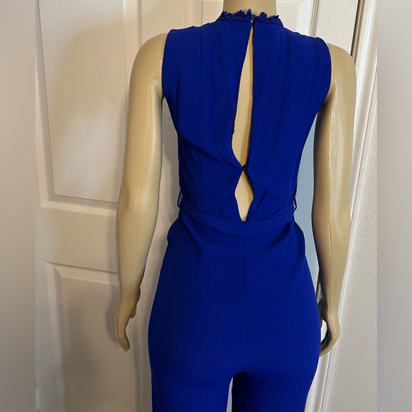 ZARA Blue Jumpsuit Sz XS Belt ankle-length Cropped With Lace Choker Romper - Picture 5 of 7